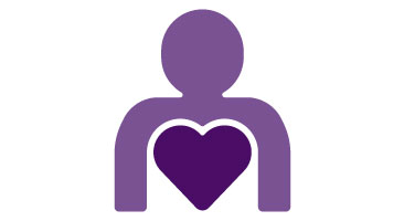 Purple outline of a person with a dark purple heart.