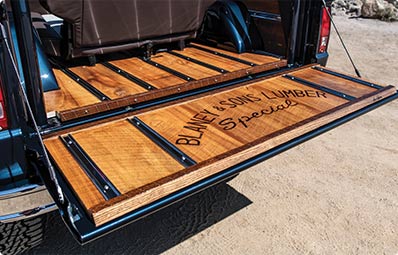 The custom Ford Bronco that was auctioned to benefit the Alzheimer's Association featured the Blaney & Sons Lumber Company name burned into the wood on the truck bed.